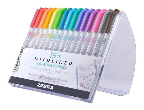 Set 15 Destacadores Doble Punta Mildliner Creative Zebra