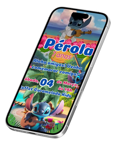 Convite Digital Cartoon Stitch - Formato Digital Simples