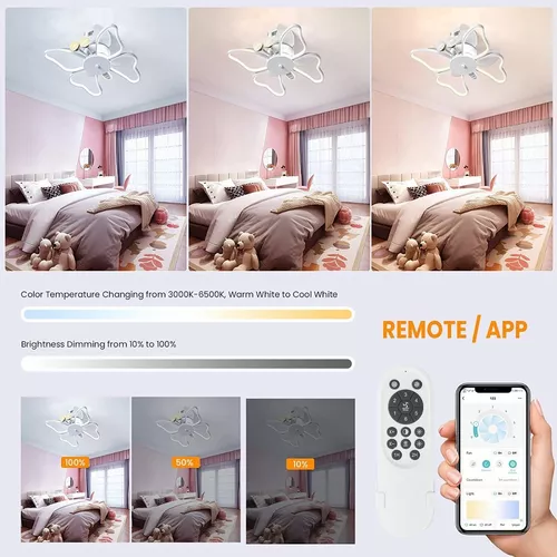 Ventilador de techo de flores - Lámpara de techo con forma de LED para  dormitorio, ventiladores de techo con luz, control remoto, temporizador