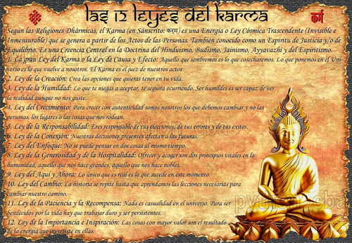 Cuadro Las 12 Leyes Del Karma - Hinduismo - Budismo