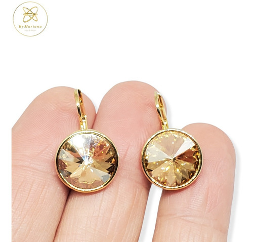 Aros Cristal Swa Dorado Bella Rivoli 13 Mm Cristal Ambar