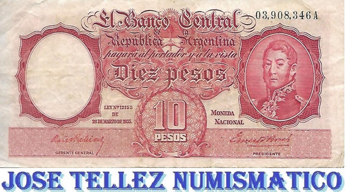 Bottero 1928 $ 10 Moneda Nacional Firmas Rojas Mb Palermo