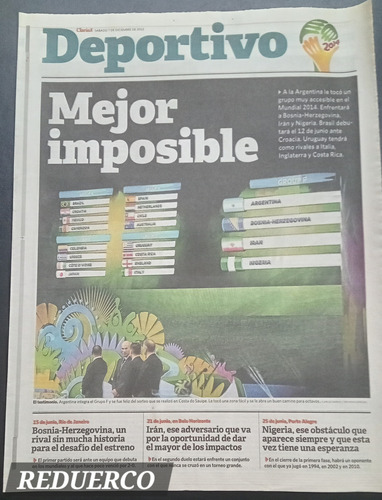 Suplemento Deportivo Clarín 7/12/13 Mundial 2014 Fixture (Usado)