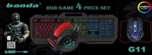 Kit Gamer 4 En 1 Teclado Y Mouse Auricular Y Pad Hermoso Color del mouse Negro Color del teclado Negro