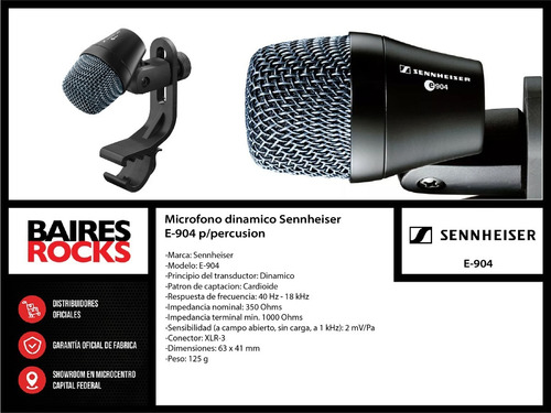 Micrófono Dinámico Sennheiser E-904 P/ Percusión Negro