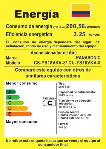 Imagen 3 de 3 de Aire Acondicionado Panasonic 24000btu 220v Inverter Blanco
