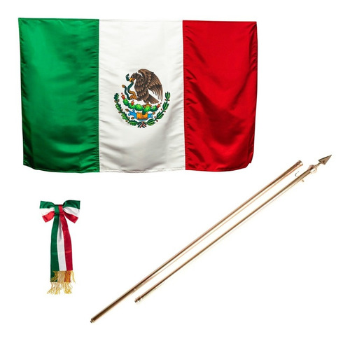 Juego Bandera Mexico Reglamentaria 2 Telas Escolta Asta Moño