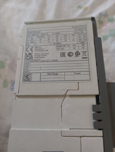 Interruptor Termomagnetico Abb Tmax Xt3n 250 3 Polos 100 Amp