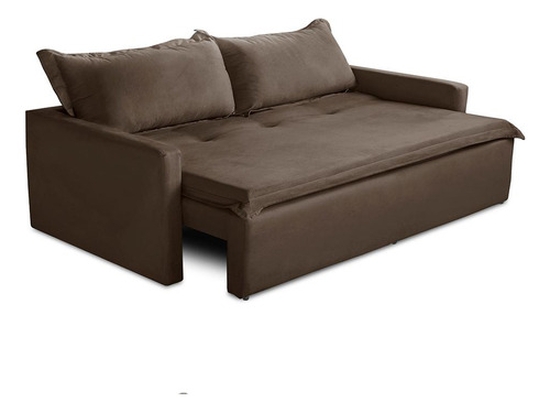Sofá Sem Caixa Ret Reclinável 1,65m Molas Kiara Suede Marrom