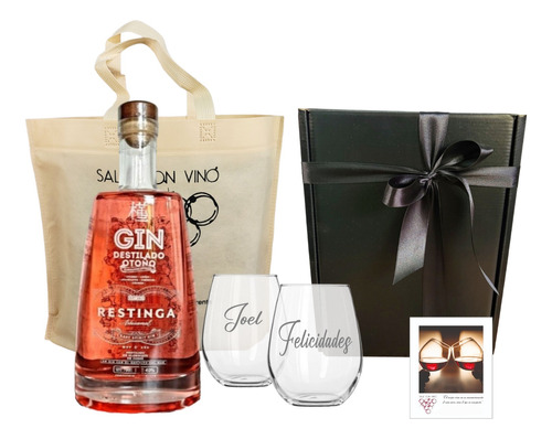 Box Regalo Gin Restinga Otoño + 2 Vasos Vidrio Grabados 