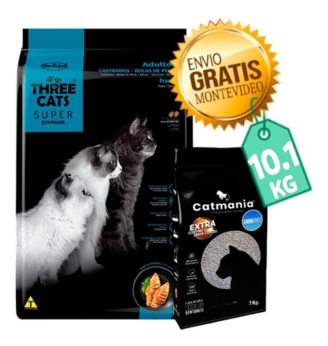 Three Cats Super Premium Castrados Bola De Pelo 10,1 Kg