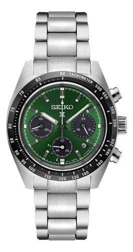 Reloj Seiko Ssc933 Hombre Acero Cronómetro 10 Bar Plateado Negro Verde