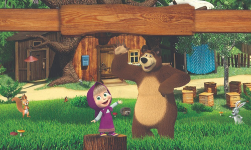 Kit Festa Masha E O Urso Painel Polibanner Display Adesivado