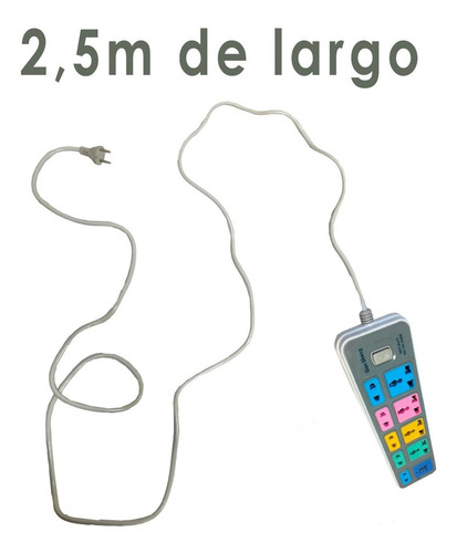 Imagen 3 de 7 de Alargue Zapatilla 9 Enchufes 2 Usb De Colores Adaptadores