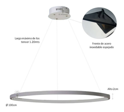 Imagen 2 de 10 de Lampara Colgante Led Circular Saturno Simple 100cm Aluminio