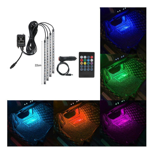 Fita Led Interna Carro Neon 12 Leds Rgb 4 Barras Controle