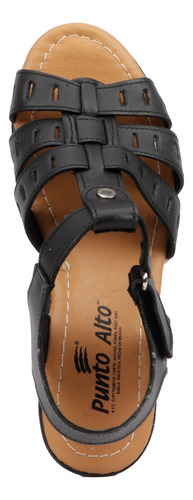 Sandalia Casuales Mujer Piel Negro Piel Punto Alto Z22 Gnv®