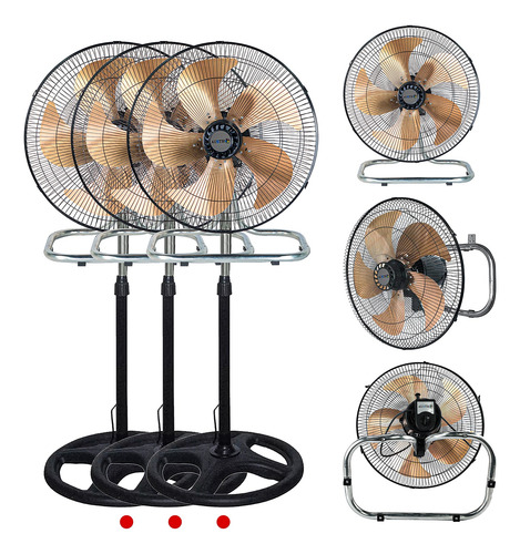 3 Piezas Ventilador 18 Pulgadas Pedestal, Piso, Pared 3 En 1 3.048 M 60 Negro Negro Plástico 5