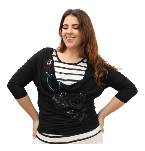 Imagen 3 de 7 de Remera Desigual Print Doble Rayada Lentejuelas Original 100%
