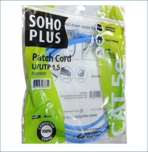 Cabo De Rede Patch Cord Cat5e 1,5m Sohoplus Furukawa Azul