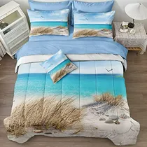 Comprar Conjunto De Ropa De Cama Playero 8 Pcs King Size Azul Oceano