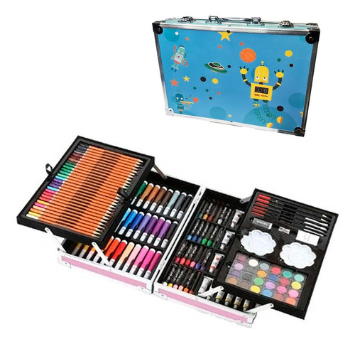 Kit Dibujo Para Niño De 145 Pcs En Maleta Aluminio Dos Pisos