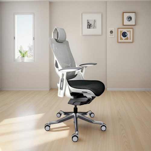 Silla Directiva Madagascar Blanco/negro Con Soporte Lumbar Blanco Negro