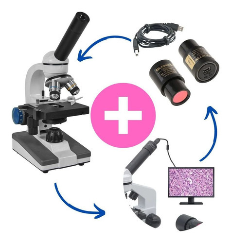 Microscópio Monocular Profissional 110/220v + Câmera Digital Cor Branco Voltagem 110v/220v