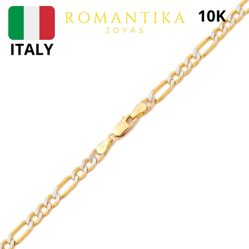 Cadena Figaro Romantika Joyas 1129 3x1 Diamantada Oro 10k 50cm 4mm Italy Color Dorado