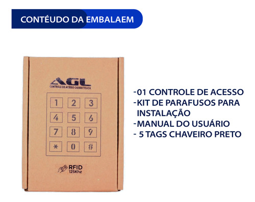Teclado Para Controle De Acesso Ca1000 Bluetooth Touch Agl N