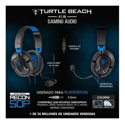 Imagen 6 de 7 de Auricular Gamer Turtle Beach Americano 50p Earforce Ps4 Xbox