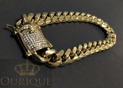 Pulseira De Ouro 18k 750 Maciça Com Diamantes Grumet 1x1