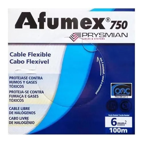 Cable Unipolar 6mm Prysmian Afumex Ver/ama X 100 Mts