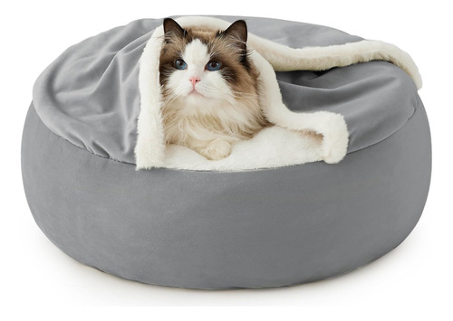 Cama Para Gatos Con Cueva Cubierta Lavable A Máquina Gris