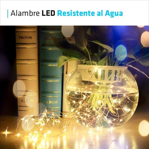 Imagen 4 de 10 de Alambre Luces Led 5 Metros Blanco Cable Hilo Tira Exterior Pilas Navidad