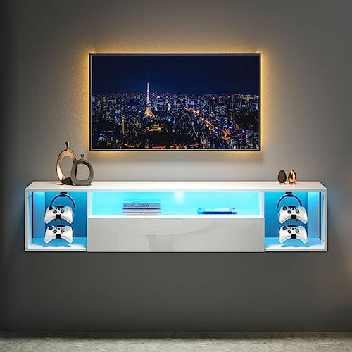 Mueble Tv Flotante Con Luces Led Compatible Con Televisores 