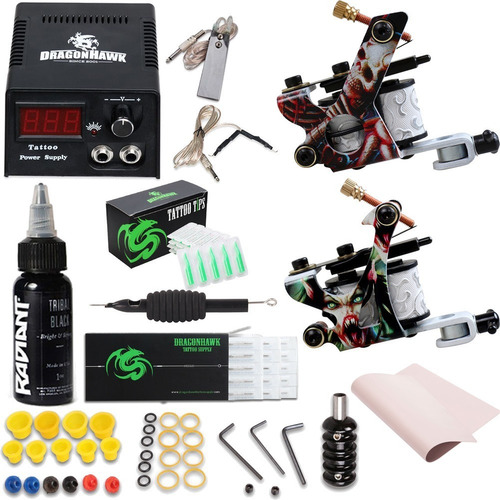 Kit Para Tatuar 2 Maquinas Fuente Poder Tintas Profesionales