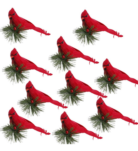 10 Piezas De Pájaros Rojos Cardenal Clip Decoración D...