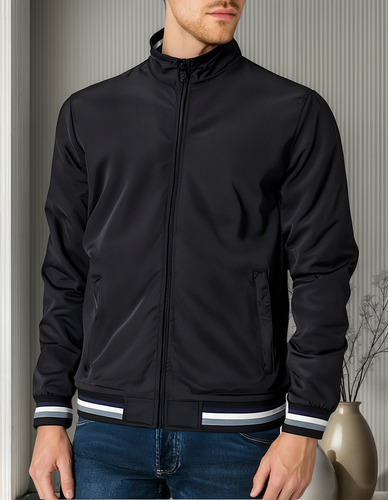Chaqueta De Bomber Casual Para Hombre Con Cuello De Pie