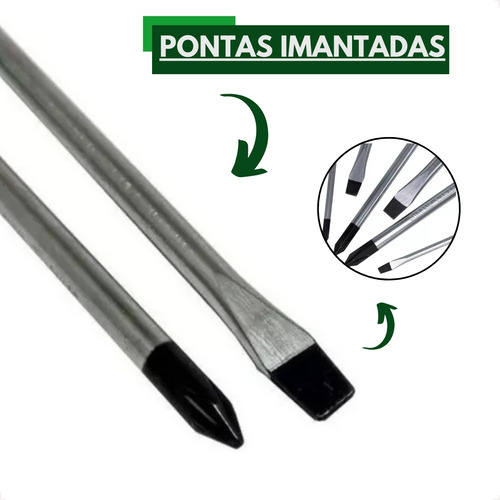 Kit 12 Peças Chave De Fenda E Philips Profissional Imantado Jogo Forte E Resistente Imã Ponta Magnética De Qualidade