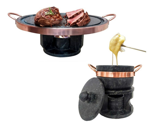 Fondue 23 Cm Carne + Fondue 500 Ml Queijo Tudo Pedra Sabão