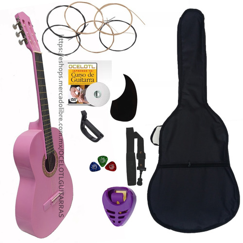 Guitarra Clasica Ocelotl Paquete Básico De Accesorios Color Rosa Orientación de la mano Derecha