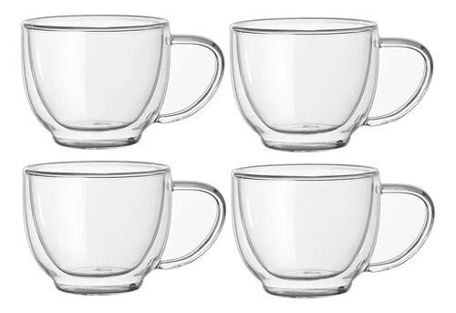 JNSMFC Tazas de café de vidrio de doble pared con asa, paquete de 4 tazas  de café de vidrio aisladas…Ver más JNSMFC Tazas de café de vidrio de doble