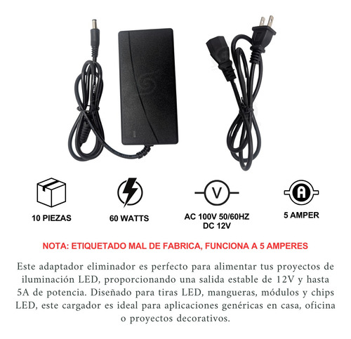 10 Adaptadores Eliminador Fuente Cargador Conectores 12v 5a