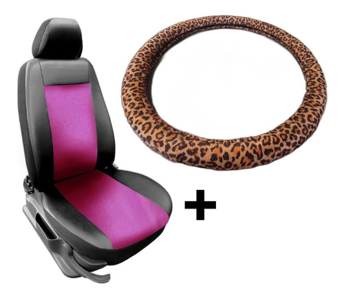 Kit Funda Cubre Asiento Simil Cuero + Cubrevolante Femenino