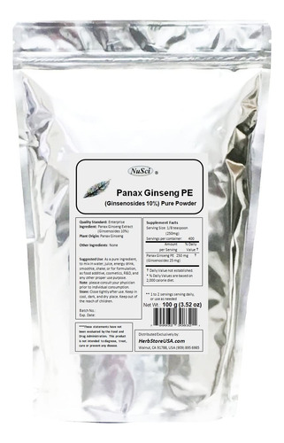 Nusci Extracto Panax Ginseng Polvo 10% Ginsenósidos 100g