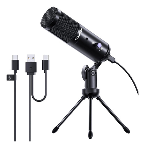 Microfono De Condensador Usb Tipo C Unidireccional Mute