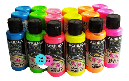 Imagen 3 de 3 de Pintura Acrílica Acrilex Neón 60ml Pack De 6 Unidades