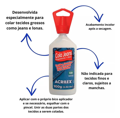 Cola Tecido Jeans Tecidos Grossos 100g Kit C/ 2 Unidades
