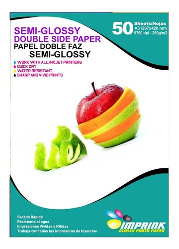 Papel Fotografico Doble Faz Semi-glossy A3 / 260gr / 50 Hoja